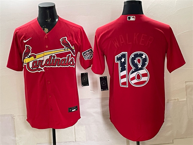 Men's St. Louis Cardinals #18 Jordan Walker Red USA 250 Fourth of July Stitched Baseball Jersey